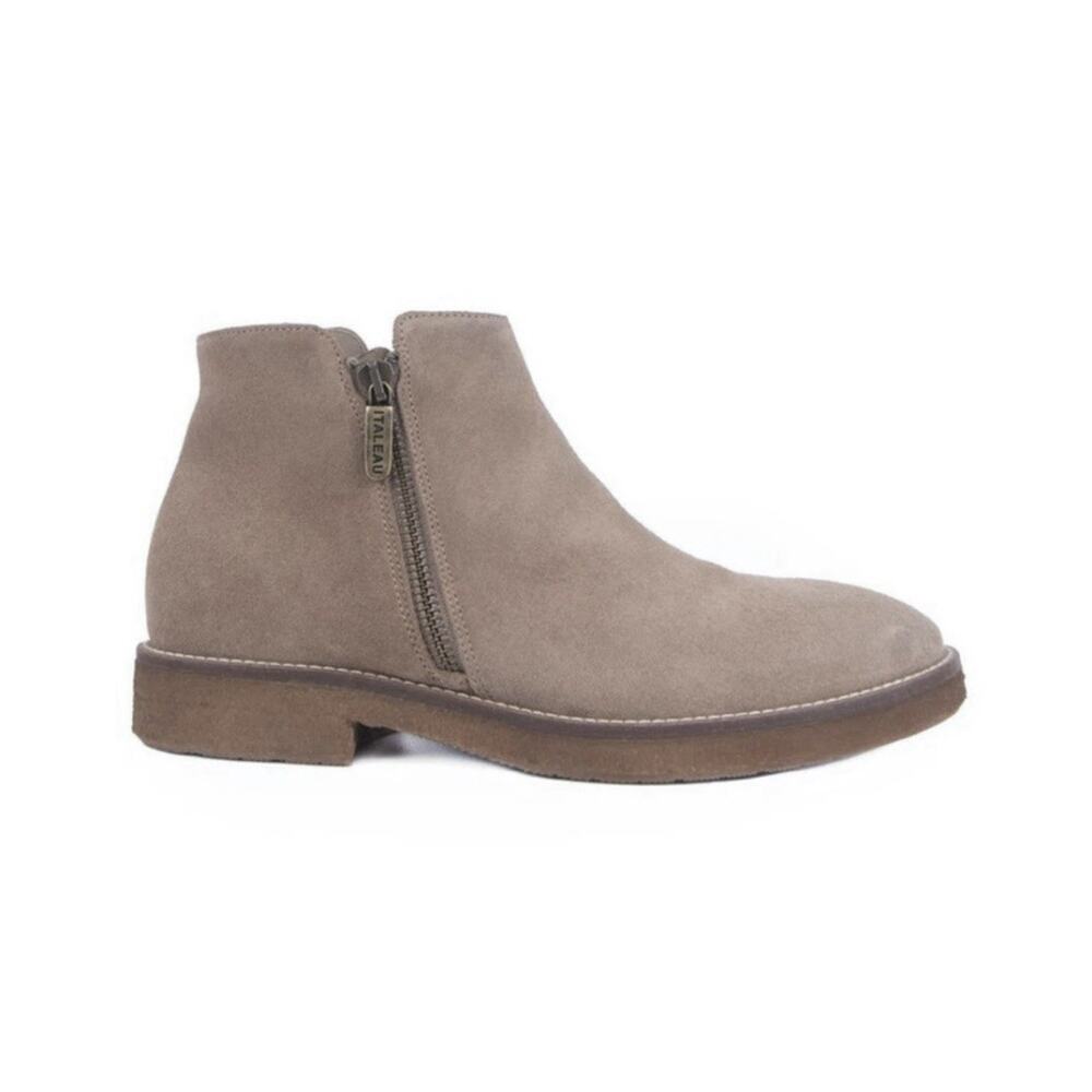 ITALEAU FOLIANA 416 Waterproof Taupe Suede Ankle Zip Bootie Boots 38.5 US 8 NIB